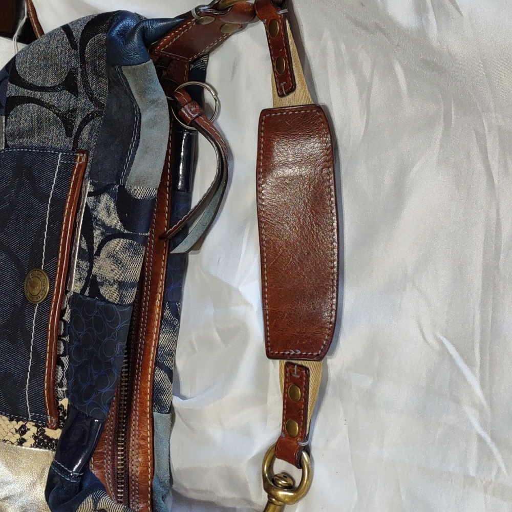 Patchwork Navy and Metallic Hobo Shoulder Bag - Picture 12 of 15